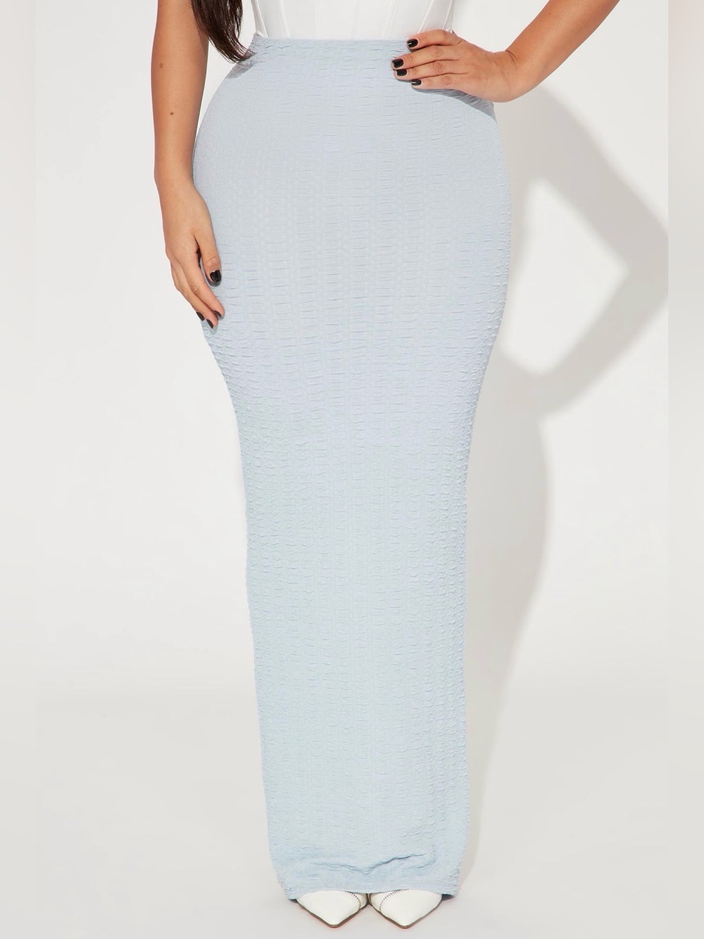 Fashion Nova Light Blue Textured Maxi Skirt